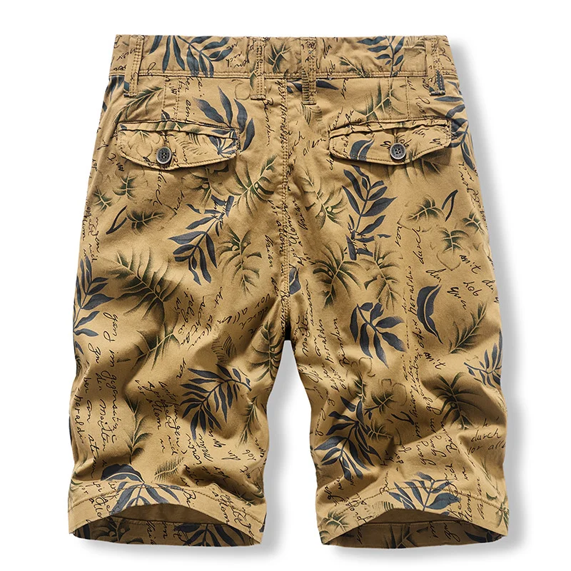 

Summer Printed Cargo Short Men Outdoor Casual Straight Knee Length Mid-waist Washed Cotton Breathable Pant