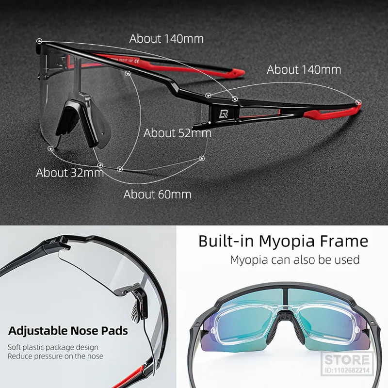 ROCKBROS Photochromic Cycling Glasses Polarized Built in Myopia Frame Sports Sunglasses Men Women Eyewear Goggle