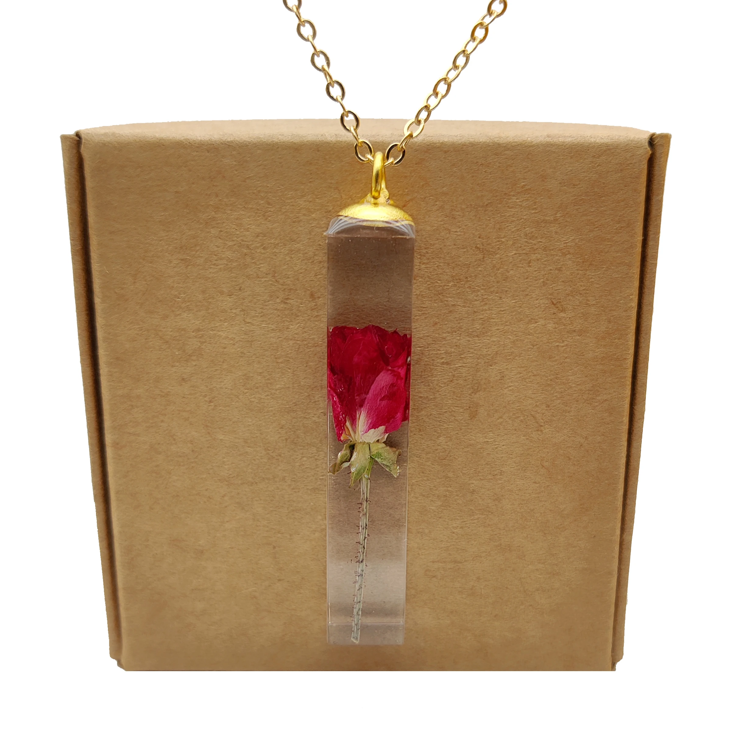 Red Rose Transparent Cube Resin Gold Color Pendant Chain Long Necklace Women Boho Fashion Jewelry Bohemian Vintage Love Handmade pbs polarized beam splitter transparent lens 630nm 660nm 12 5x12 5mm cube lens