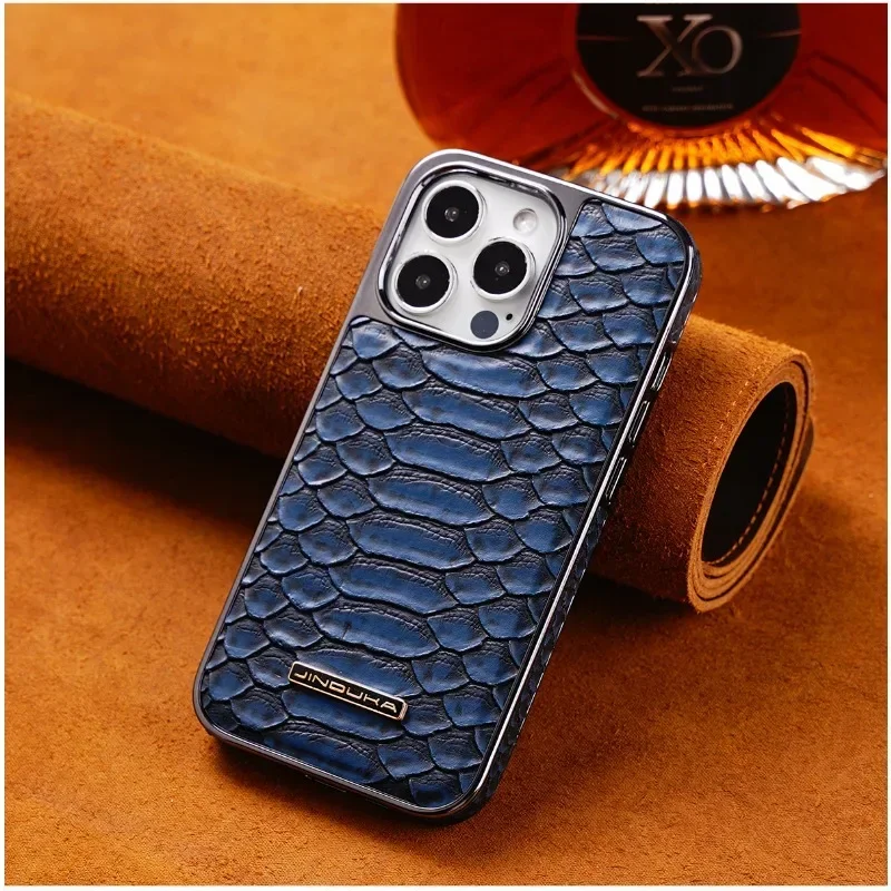 Luxury Python Texture Leather Electroplating Phone Case with Built-in Flannel