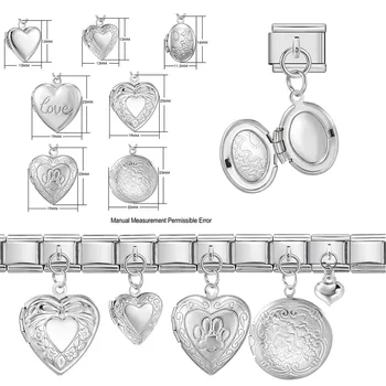 1pc Memorialization Locket Love Heart Pendant Italian Charm Link 9mm Women Men Stainless Steel Bracelet DIY Beads Gift Jewelry 1
