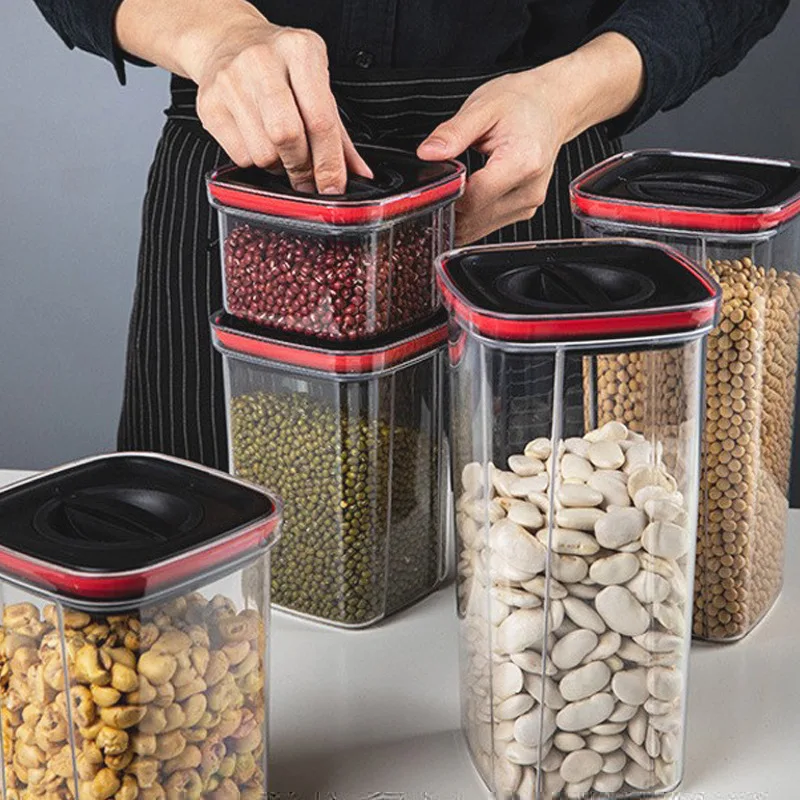 Transparent Sealed Jar Spice Bulk Cereals Organizer for Kitchen Airtight Seal Dry Food Storage with Lid Stackable Clear Canister 1