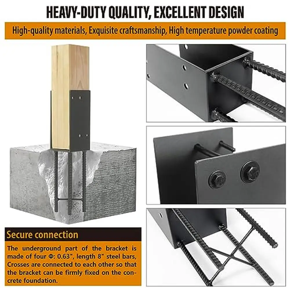 Stainless Steel U-Shape 4"x4" Concrete Post Holder Bracket Fence Deck Railing Pergola Anchor Kit Easy Installation Heavy Duty