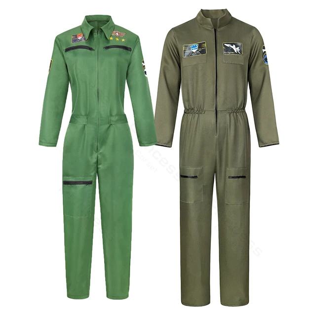 Army Green Pilot Costume Set Adult Jumpsuit Cosplay Flying Party Uniform  Pants