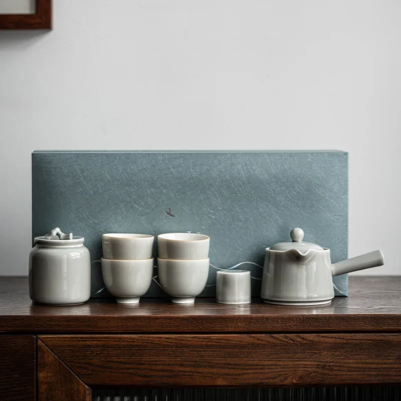 

Японский ледяной серый глазурь, фарфор, бытовой горшок с боковой ручкой, набор керамических чайных комплектов, китайский чайный набор, чайная чашка