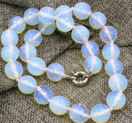 10mm white opal faceted round beads necklace clavicle chain choker women statement fashion jewelry 18inch