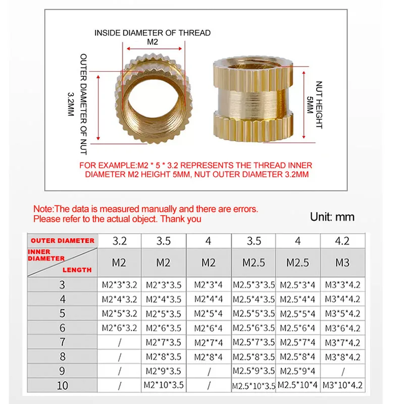 M1 M1.4 M1.6 M1.7 Hot Melt Knurled Embedded Copper Nut Stainless Steel Screw Heat Threaded Brass Insert Nut Bolt Set Kit Printer