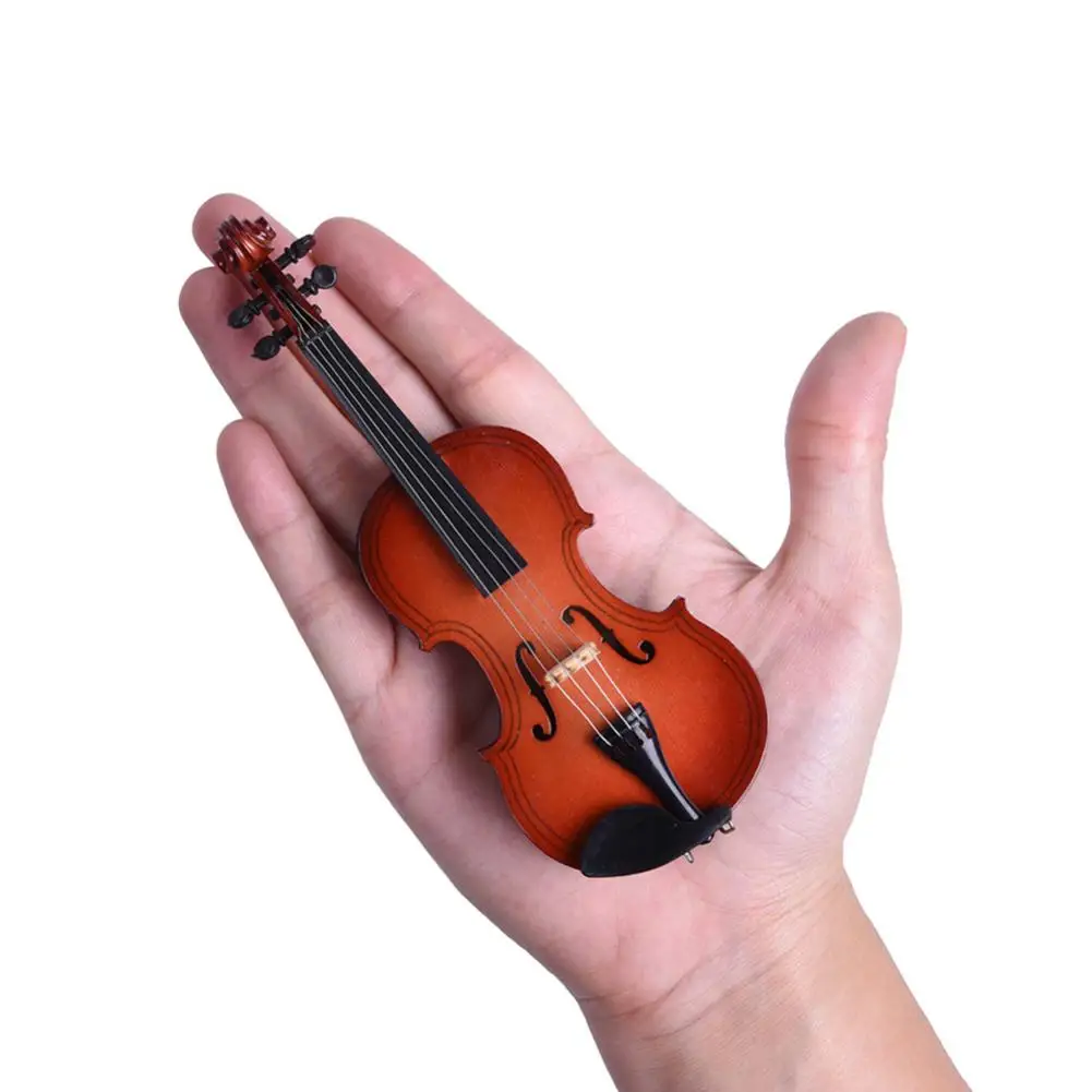 Mini Miniature Violin Model with Stand and Case Musical Instrument Ornaments for Car Indoor Festival Decorate Gift for Children
