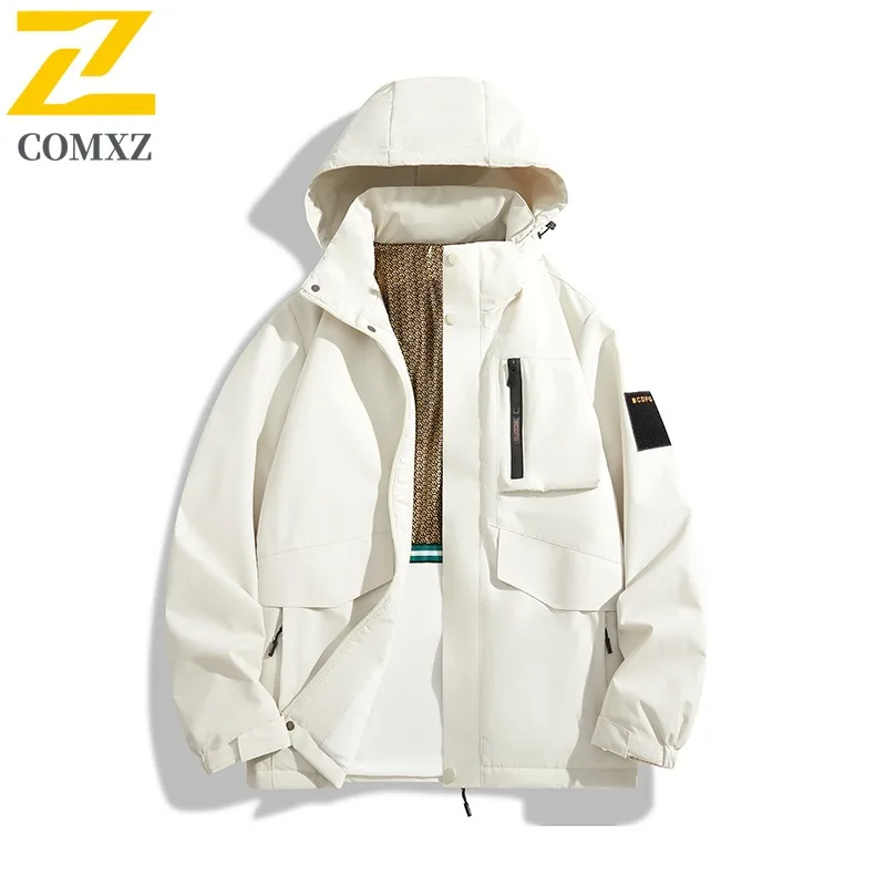 COMXZ Luxury Men Jacket Outdoor Adventure Thick Warm Coat Premium Hooded Camping Journey Cold Protection Winter New Outerwear