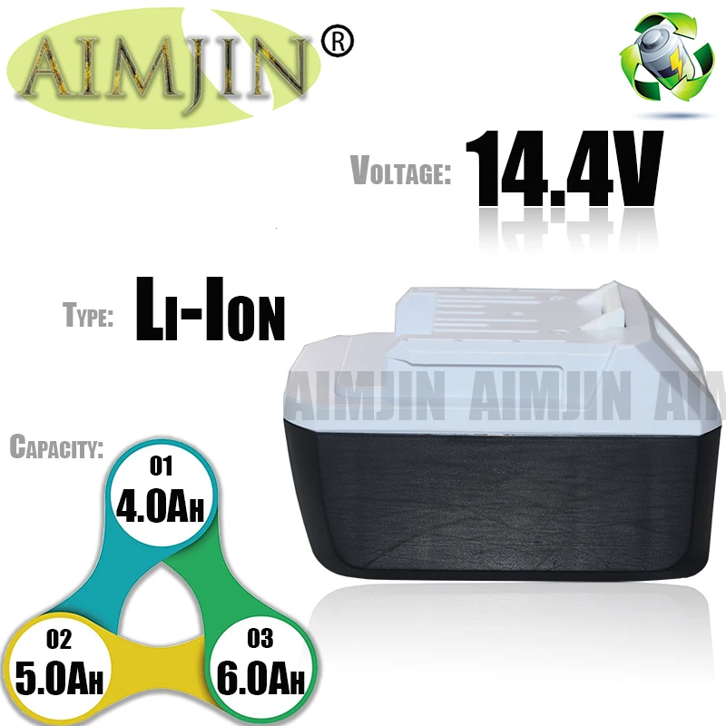 

AIMJIN 14.4V 4.0Ah/5.0Ah/6.0Ah BL1413G Rechargeable Li-Ion Battery For Makita BL1460G DC18WA DMR106 UH480D UH520D UM165D UR140D