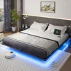 King Size Bed Frame, with LED Lights, USB Charging Station, Noise-Free, No Box Spring Needed, Bed Frame 1