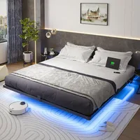 King Size Bed Frame, with LED Lights, USB Charging Station, Noise-Free, No Box Spring Needed, Bed Frame 1