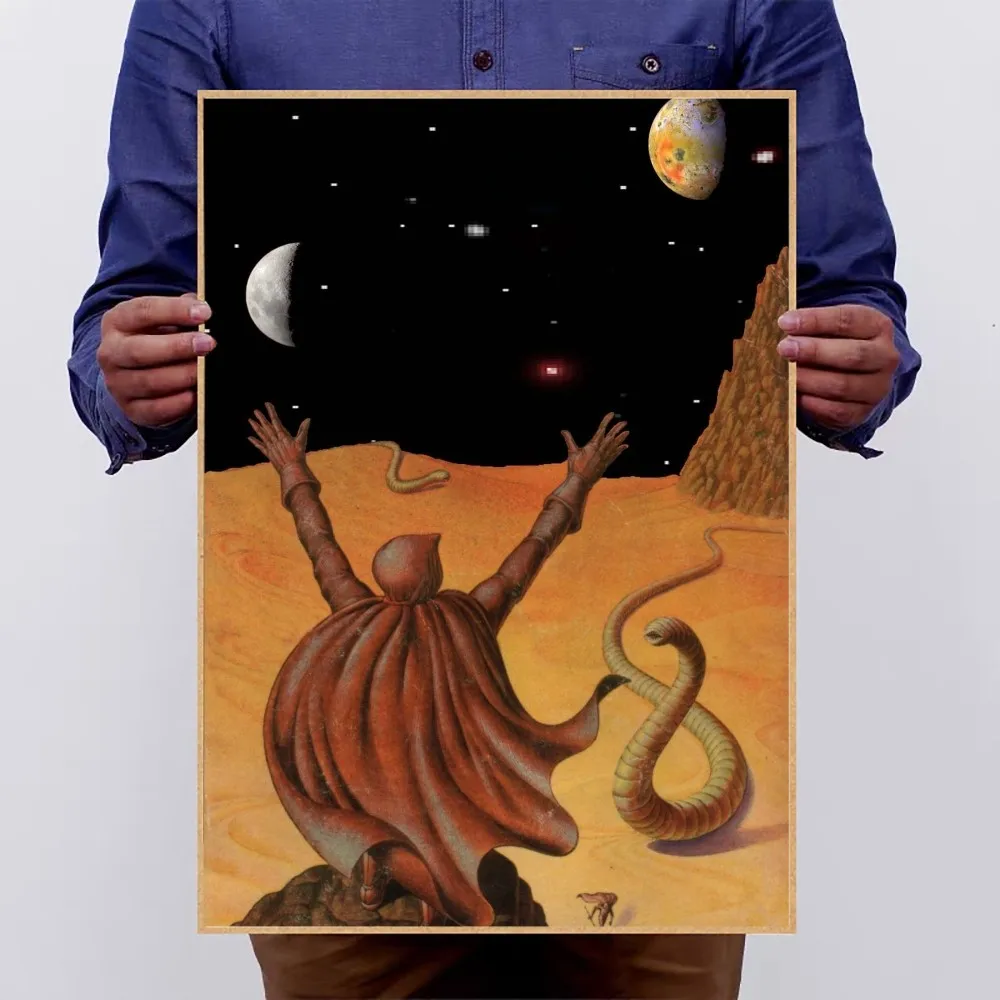 환상적인 Planet La Planete Sauvage 포스터, 액자 없는 크래프트 종이, 빈티지 포스터, 벽 예술 그림, 침실 서재 스티커