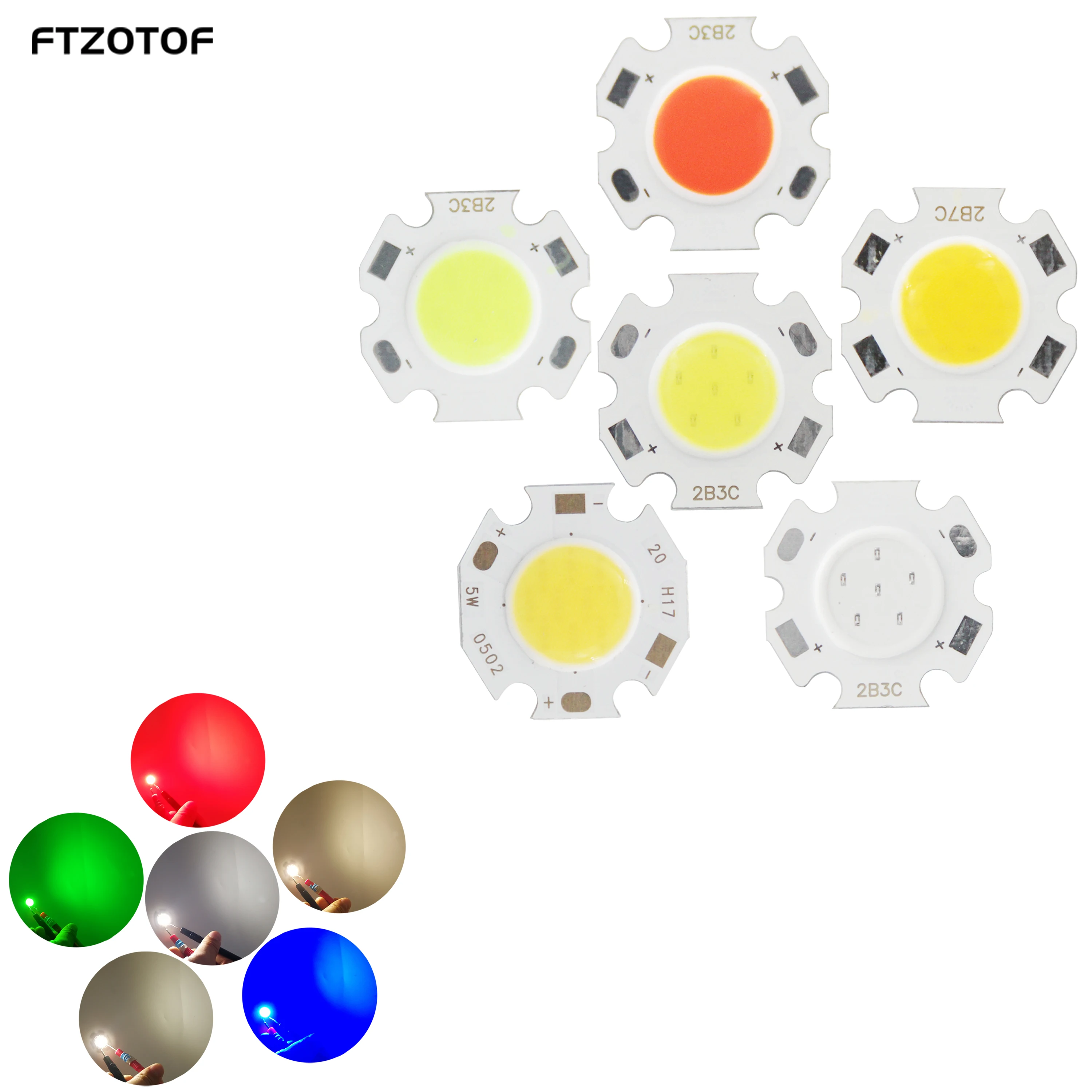 

FTZOTOF 20 мм, 3 Вт, 5 Вт, 7 Вт, округленный светодиодный COB источник света на плате для точечного светильника, красные, синие, зеленые, белые разноцветные лампы для самостоятельной сборки