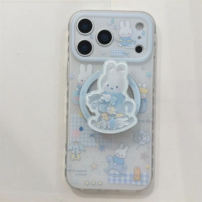 Korean Cute Rabbit Phone Case with Magnetic Stand and Protective Features