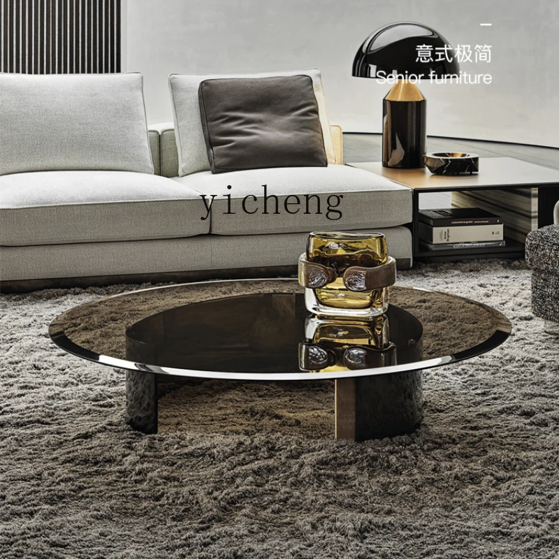 

YY Minimalist High-End Affordable Luxury Post-Modern round Glass Tea Table