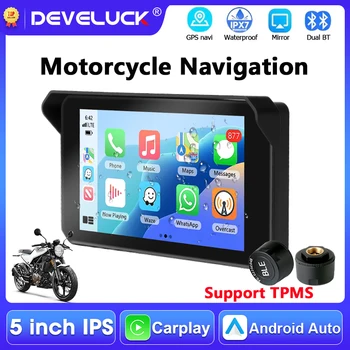 Navigatore GPS Portatile da 5 Pollici per Moto con Bluetooth, Carplay Wireless, Android Auto, Monitor per Cruscotto Moto, Display Impermeabile IPX7