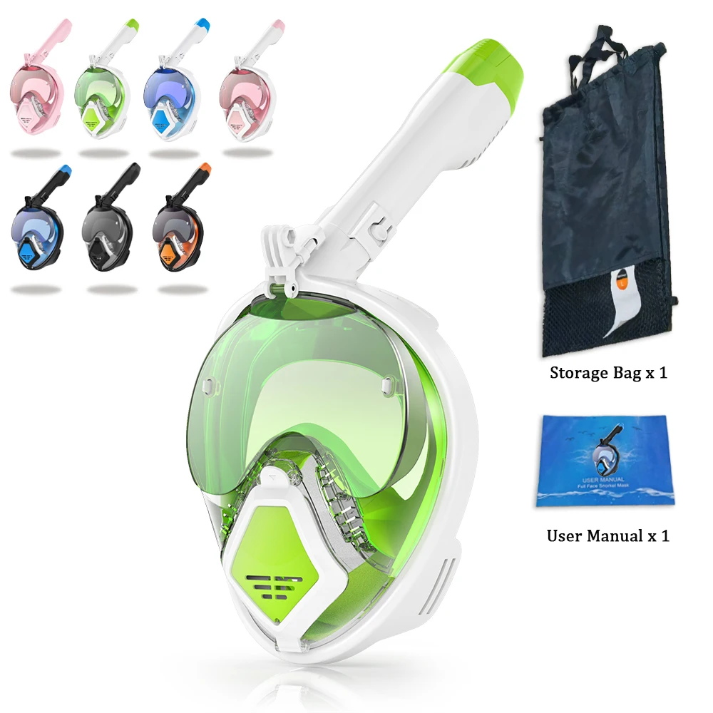 180&deg; View Full Face Snorkel Mask Scuba Diving Mask for Adult Goggles Underwater Transparent Swimming Sunshade Lens Multifunction