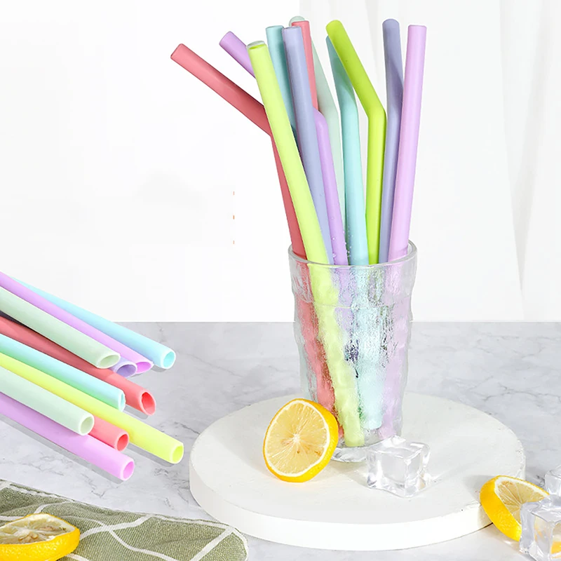 

6Pcs Reusable Food Grade Silicone Straws Straight Bent Multicolor Drinking Straw For Children's Party Bar Accessories