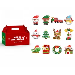 Festive Holiday Micro Building Blocks Set - Santa, Christmas Tree, Reindeer, Snowman Elements - Ideal Gift for With - box (12 in 1 Xmas Blocks)