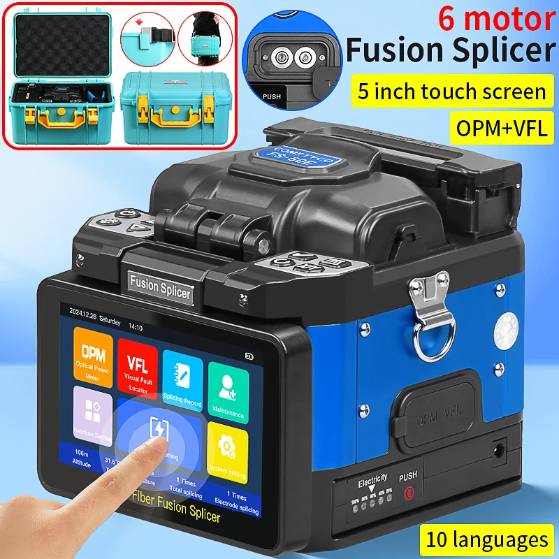 COMPTYCO Newly Upgraded FS-60E Fiber Fusion Splicer machine 6 Motors with touch screen OPM VFL 10 languages Fast Welding Tool