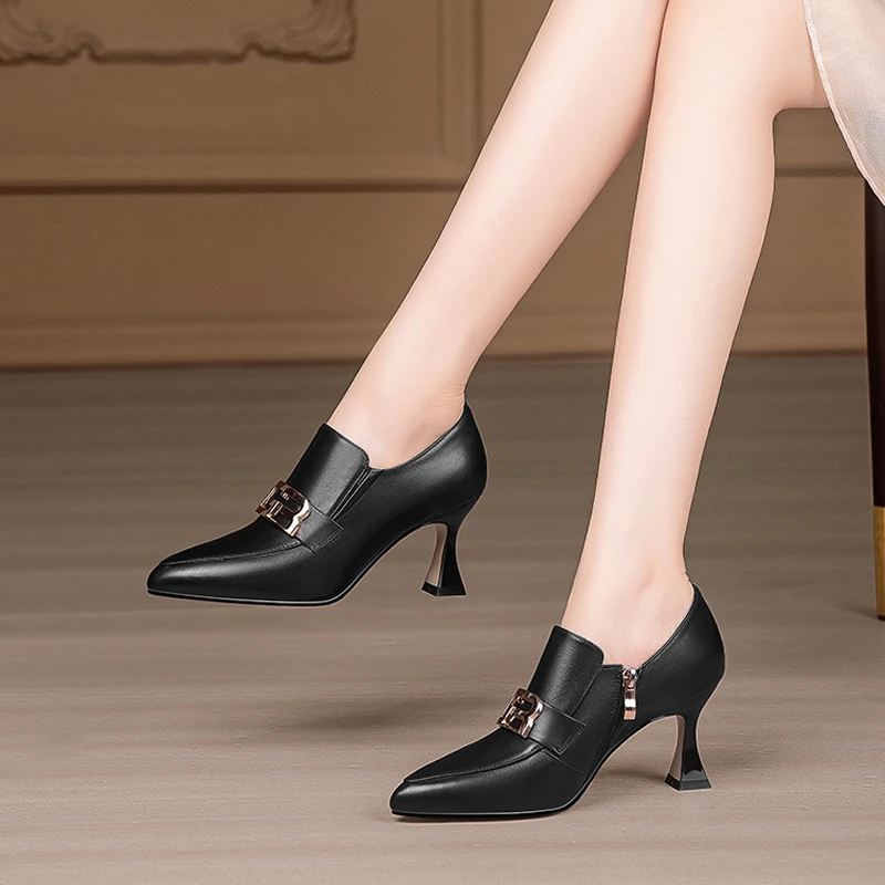 Pointed Toe Single Shoes Women Spring 2024 New Comfortable High-heeled Women's Shoes Thick Heel Small Leather Shoes Women Heels