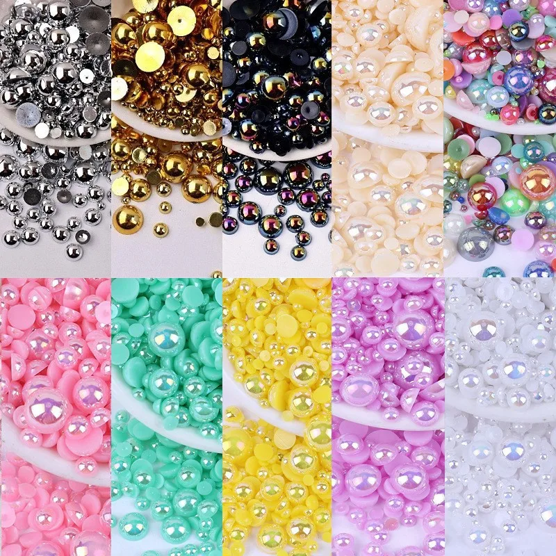 3-10mm Macaroon AB Color Half Round ABS Beads Imitation Pearls Craft  Flatback Beads DIY Nail Decor Jewelry Making