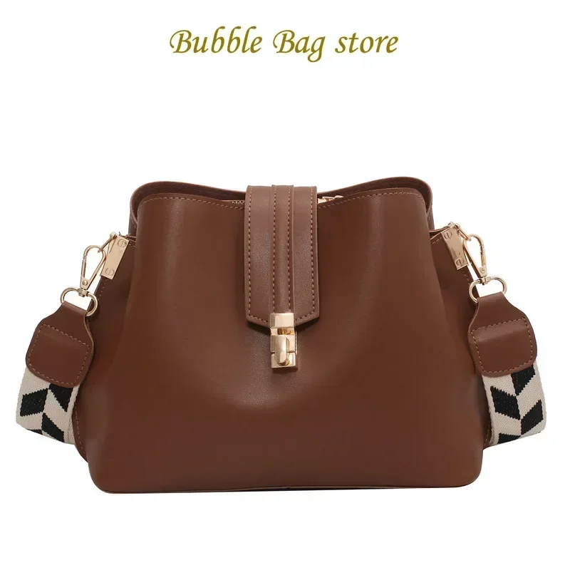 2023 Vintage Simple Small PU Leather Bucket Crossbody Bag for Women 2023 Designer Fashion Lady Luxury Black Shoulder Handbag