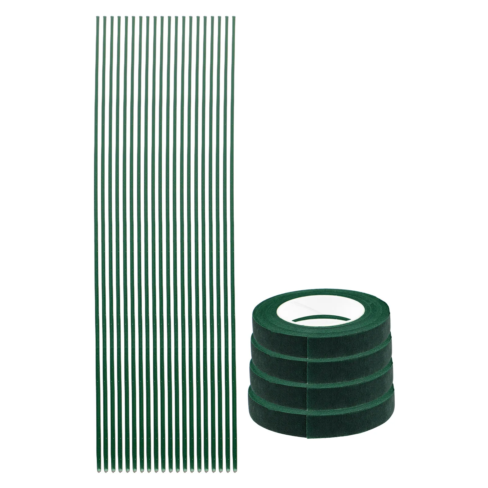 꽃꽂이 공예용 녹색 와이어가 포함된 꽃테이프 롤 1세트, 종이 장미꽂이용 DIY 부케 줄기 포장 액세서리 키트