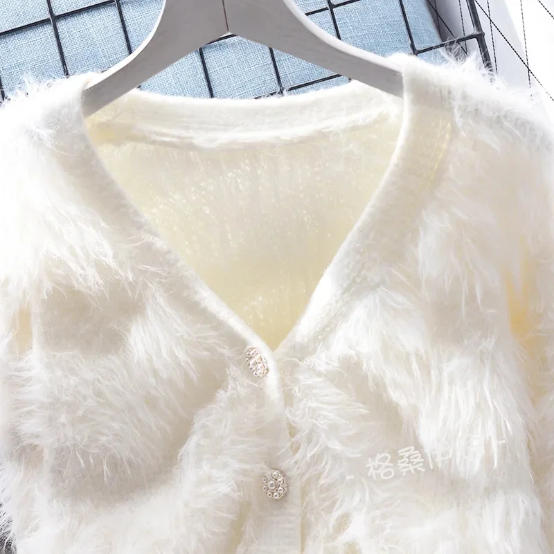 Fashionn Imitation Knit Coat Women's Outerwear Knit Jacket White Short Sweater Cardigan Women's Loose And Lazy Autumn New Korean