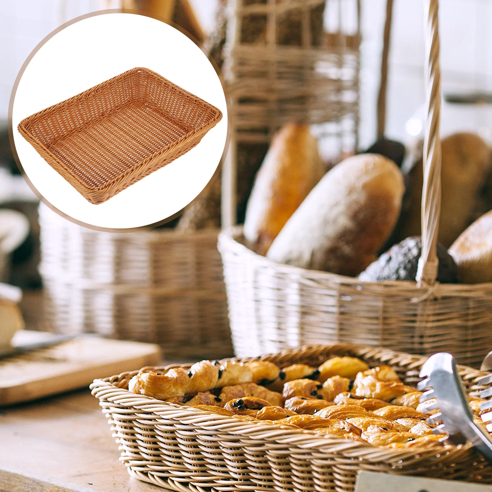 

Rattan Bread Basket Berry Baskets Simulation Hand Woven Snack Garden for Gathering Vegetables Kitchen Bakery Boxes