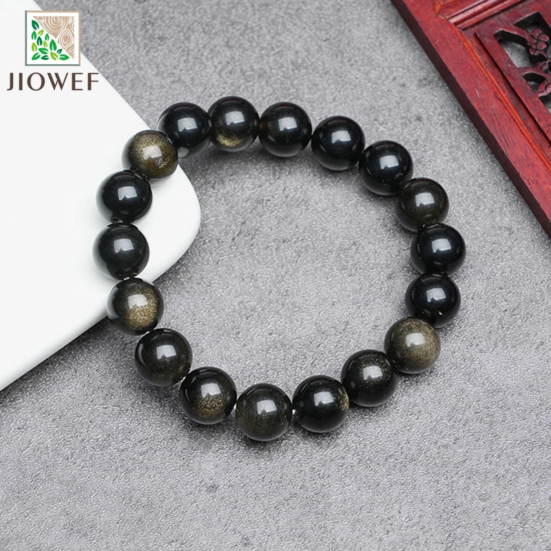 Smooth Golden Obsidian Stone Bracelet Women Fashion Jewelry Single Circle Elastic Rope Charoite Bracelet Gift Meditation Jewelry