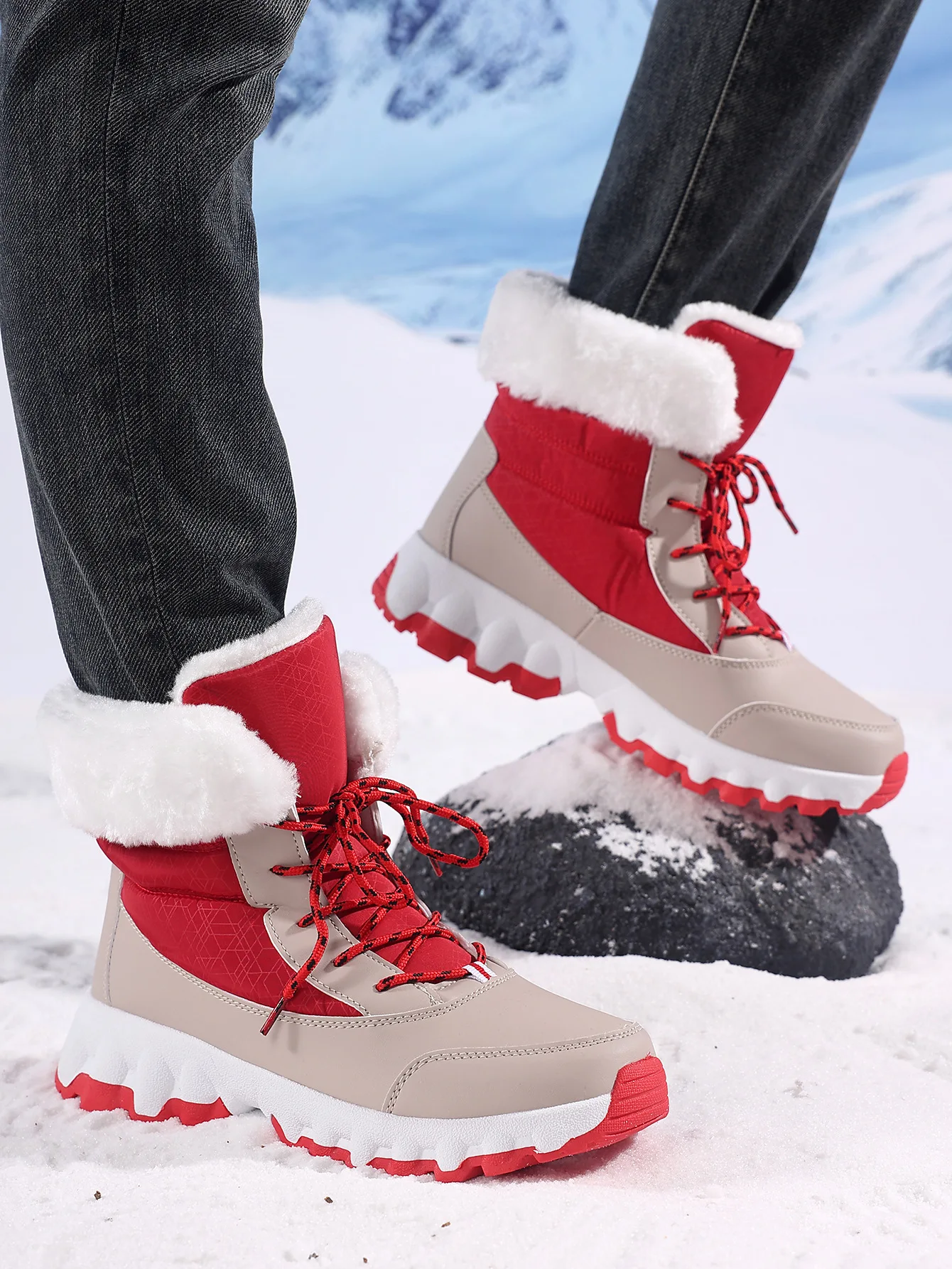 Bottines de neige à plateforme pour femme fourrées à lacets_voghion.com
