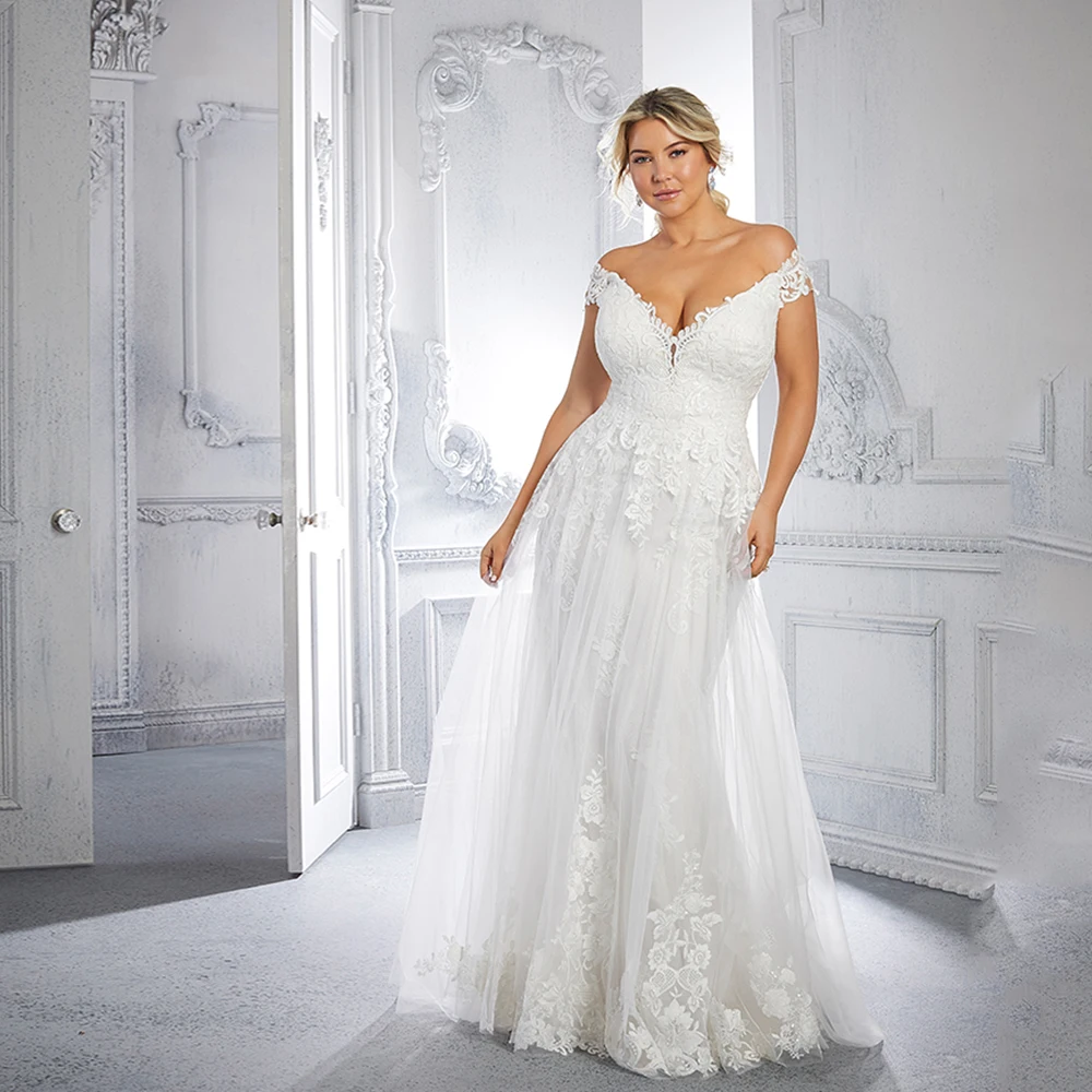 High Quality Plus Size Wedding Dresses For Bride V-Neck Off The