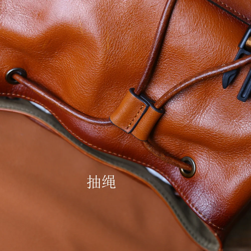 NZPJ Men's Genuine Leather Backpack Top-Grain Cowhide Flap Large Capacity Outdoor Travel Retro Casual Laptop Bag