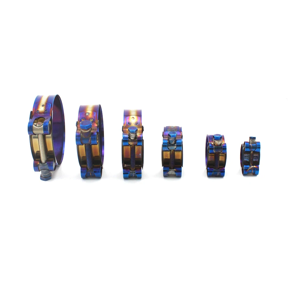 Hose Clamps Universal Stainless Steel Hose Clamp Kit Adjustable Titanium Blue T Bolt Clamp 26mm to 114mm