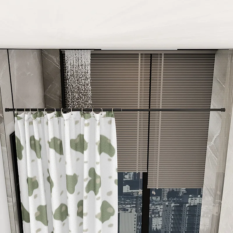 40-70cm Black Telescopic Curtain Pole Multi Purpose No-Drill for Balcony Bathroom