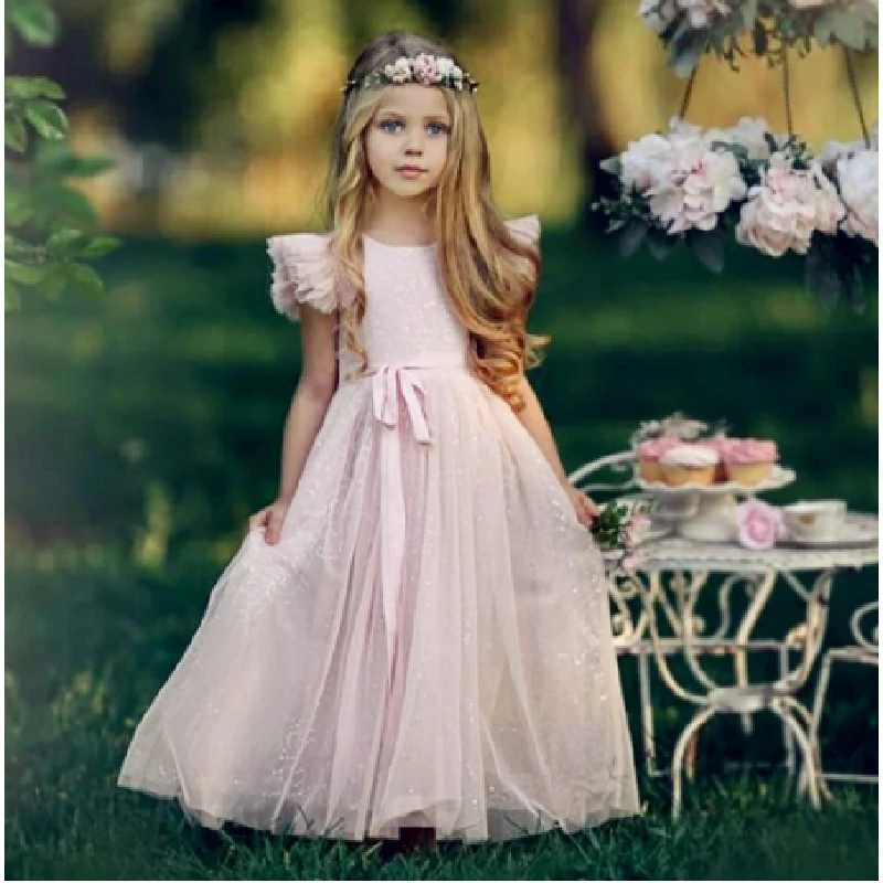 flower-girls-dress-princess-lace-senza-maniche-kids-party-pageant-wedding-damigella-d'onore-ball-gown-bow-dresses-prima-comunione