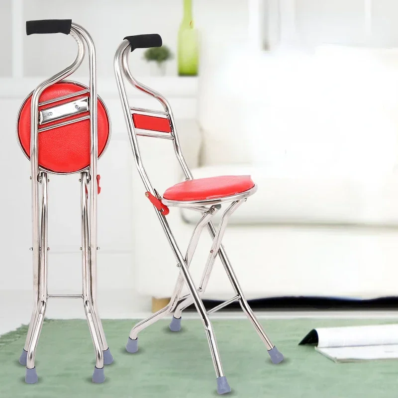 Stainless Steel Cane Stool, Four-Legged Base, Folding Walking