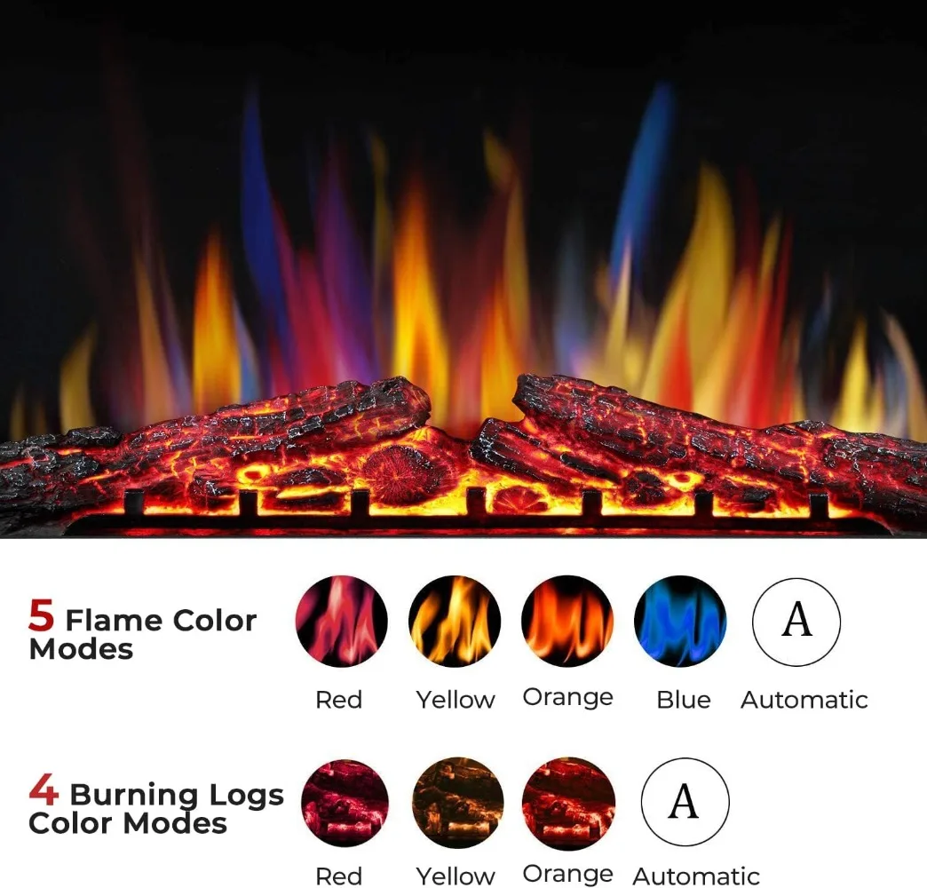 39" Electric Fireplace Insert,Freestanding & Recessed Electric Stove Heater,Touch Screen,Remote Control,750W-1500W with Timer 3