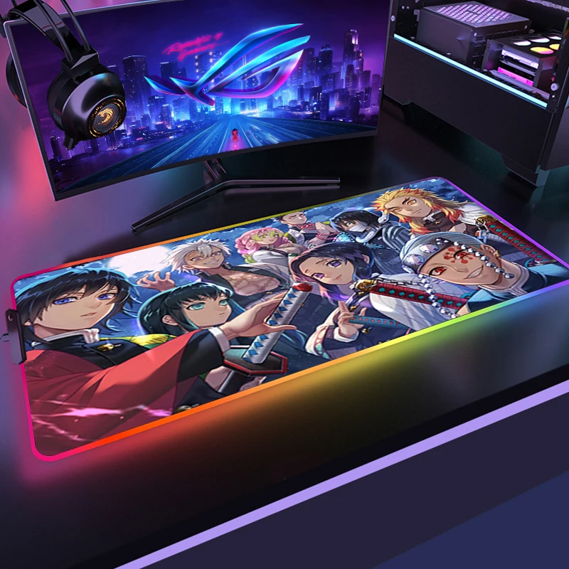 

Kimetsu No Yaiba Mousepad Big Mausepad 400x900CM Demon Slayer Anime RGB Gaming Mouse Pad LED Backlit Deskpad Keyboard Desk Mat