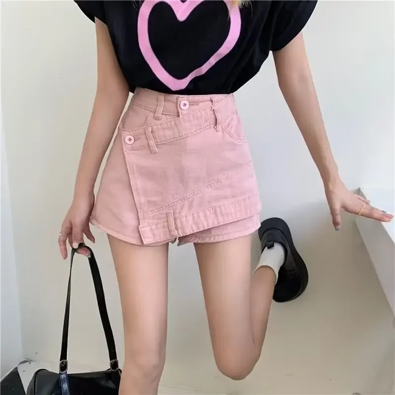 Plus Size S-5XL Denim Skirt Summer Slim Pants Short Skirt Anti Aliasing Irregular Wrap Hip A-line Skirt High Waisted Jean Shorts