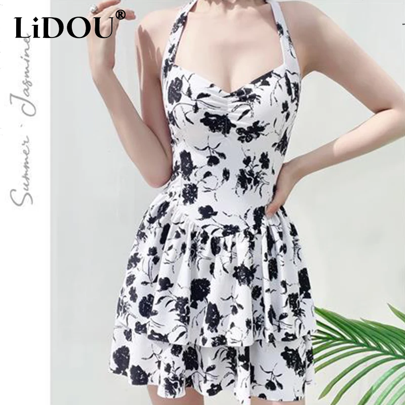 2023 New Korean Fashion Summer Sexy Swimsuits Women Contrasting Colors Elegant Grace Bohemian Sleeveless Chic Casual Swimwear