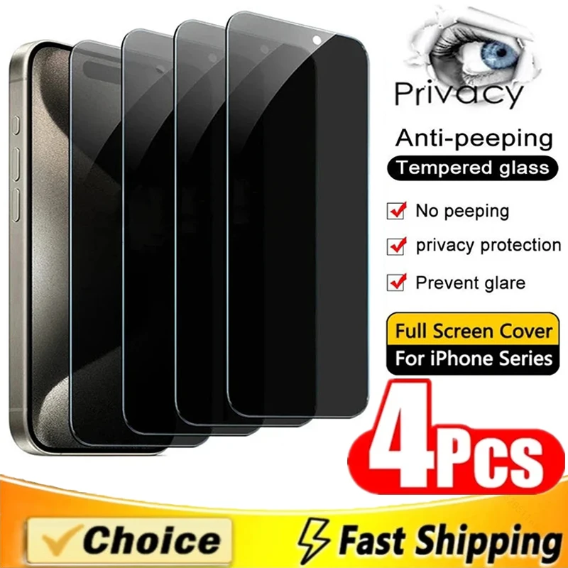 

4Pcs Anti-Spy Tempered Glass for IPhone 15 14 13 12 11 PRO MAX Mini Privacy Screen Protector for IPhone XS Max XR X 7 8 Plus SE
