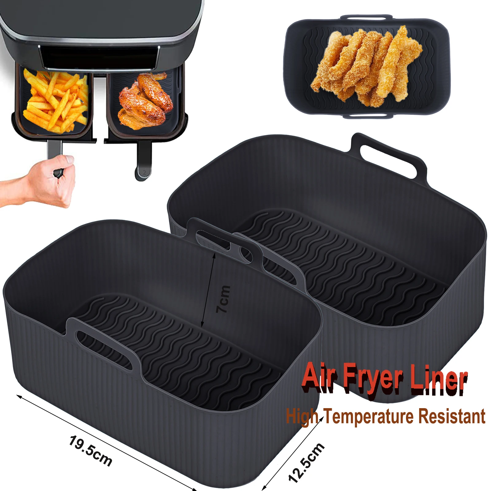 1pc/2Pcs Air Fryer Silicone Liners Rectangular Compatible With