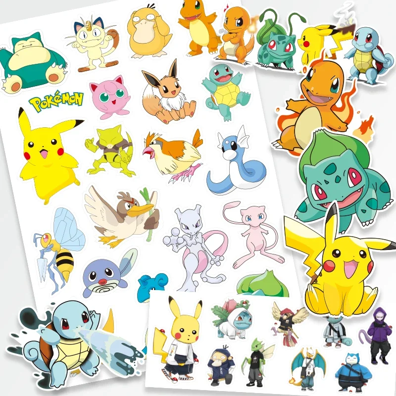 Pokemon Original Tattoo Stickers Funny Pikachu Sticker Cartoon Kids Girls Christmas Birthday Gift Reward Waterproof DIY Toy 3PCS pokemon stickers