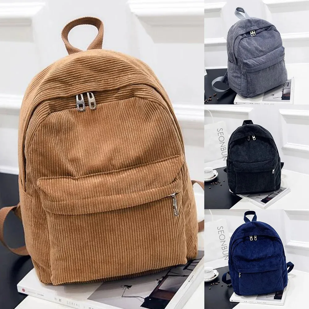 Womens Backpack Corduroy Backpack College Style Multi purpose Large capacity Outdoor Trendy Student Schoolbag