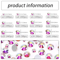 1440 pièces de strass en verre à dos plat, cristaux AB, tailles variées pour le nail art, les vêtements, l'artisanat et la décoration de bijoux 2