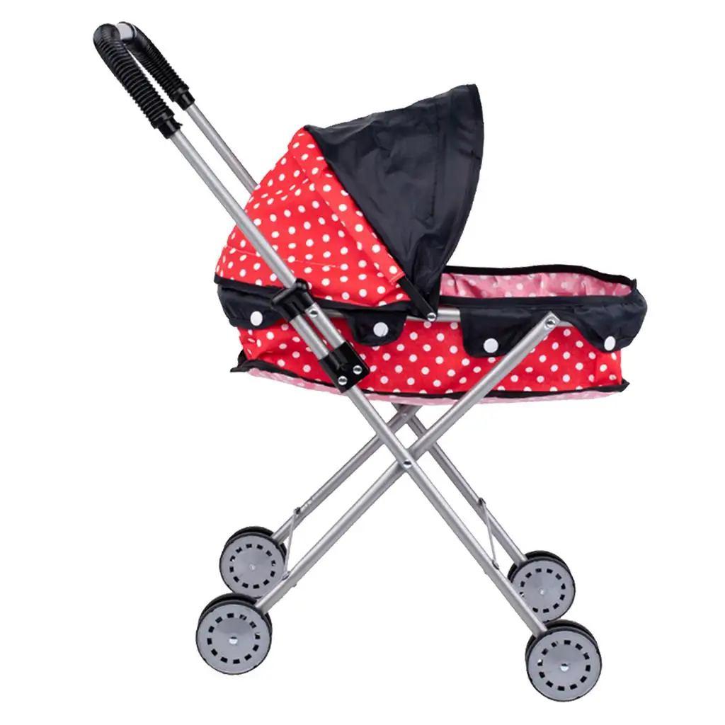 Portable Dotted Doll Stroller Pushchair with 4 Swivel Wheels for Mellchan Doll Toys Kids Pretend Play Toy Baby Supplies