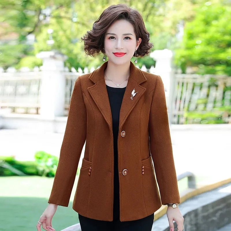 Middle-aged And Elderly Fashion Woolen Coat Ladies Short Western-style Suit Collar Autumn And Winter Leisure  Woolen Coat Womens